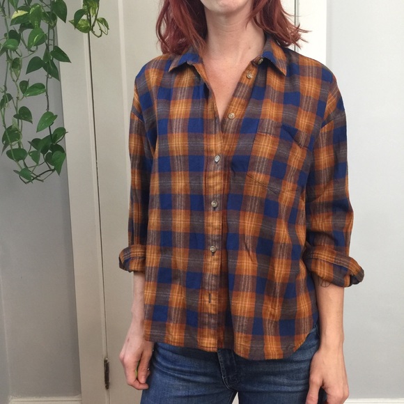 Madewell Tops - Madewell Golden Blue Plaid Button Down Shirt